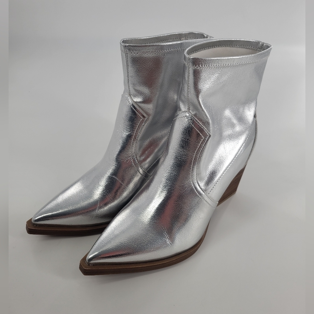 MIA Rachell Silver Metallic stretch western ankle bootie women size 9